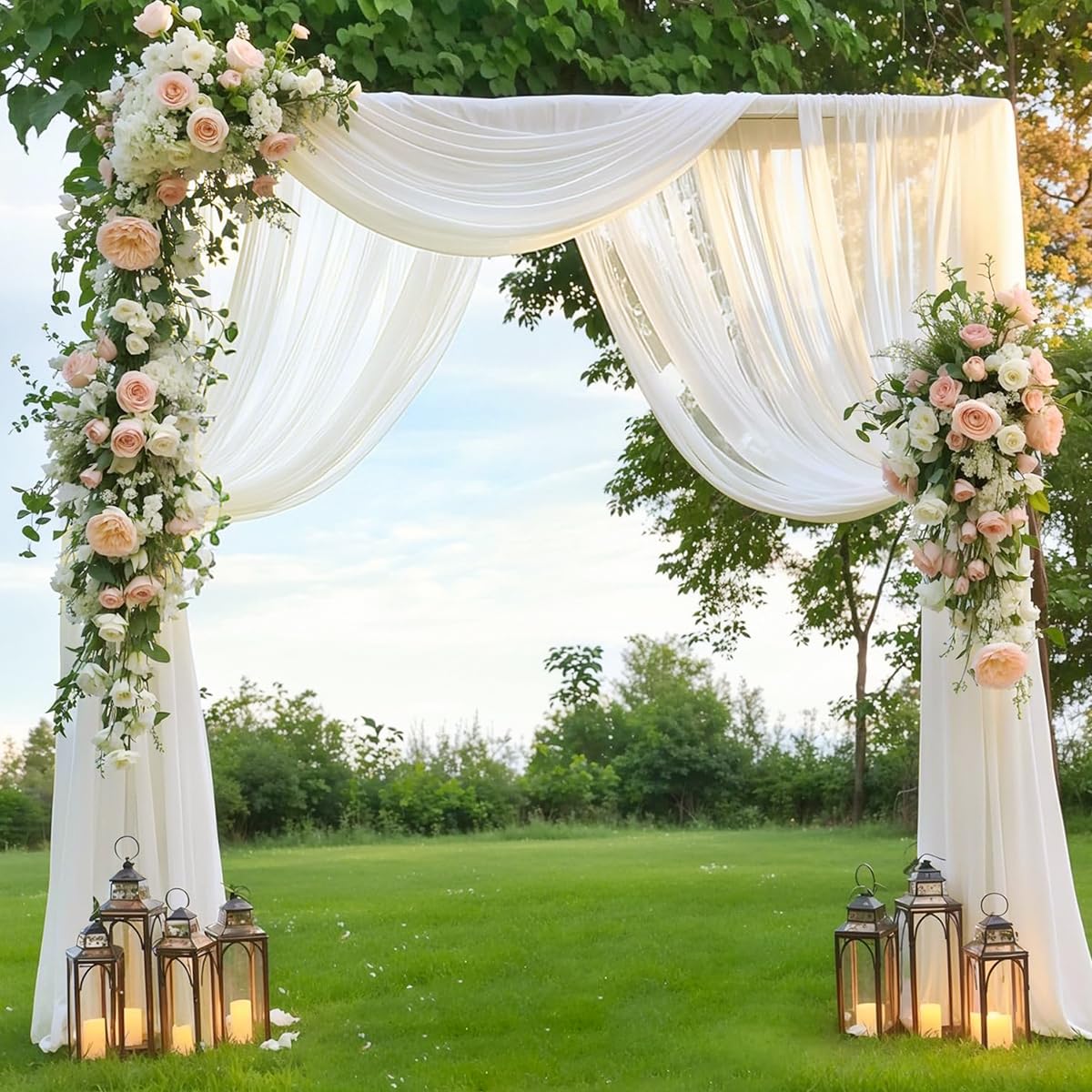 Ivory White Wedding Arch Draping Fabric Glitter 2 Panels 29" × 240"