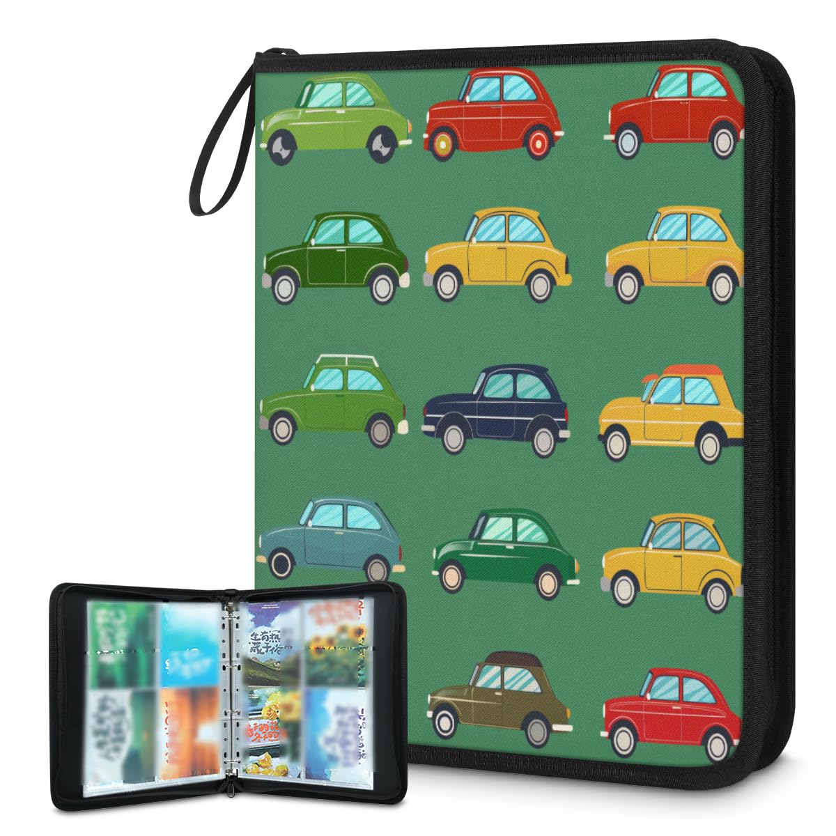Sammelkartenbinder 4 Taschen, 400 Taschen, doppelseitige Karten-Aufbewahrungstasche mit abnehmbaren Hüllen, Cartoon-bunte Autos, Kartenhalter, Albumschutz-Set für Sammler
