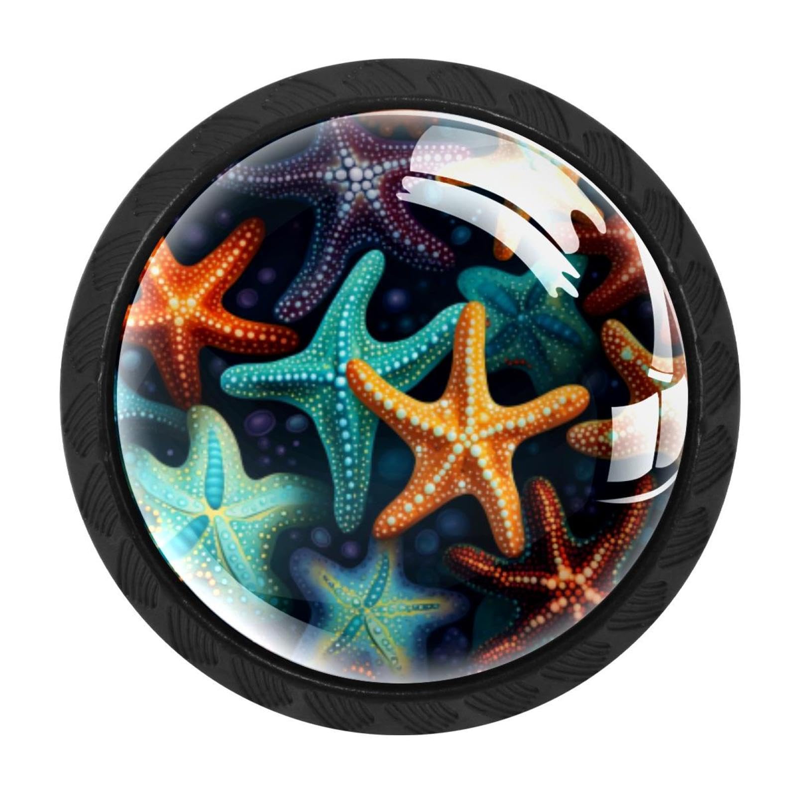 CHENZZZZ 4PCS Starfish Dresser Knob Round Glass Drawer Knobs Pulls Cabinet Handle for Home Kitchen Office Bathroom Wardrobe Cupboard