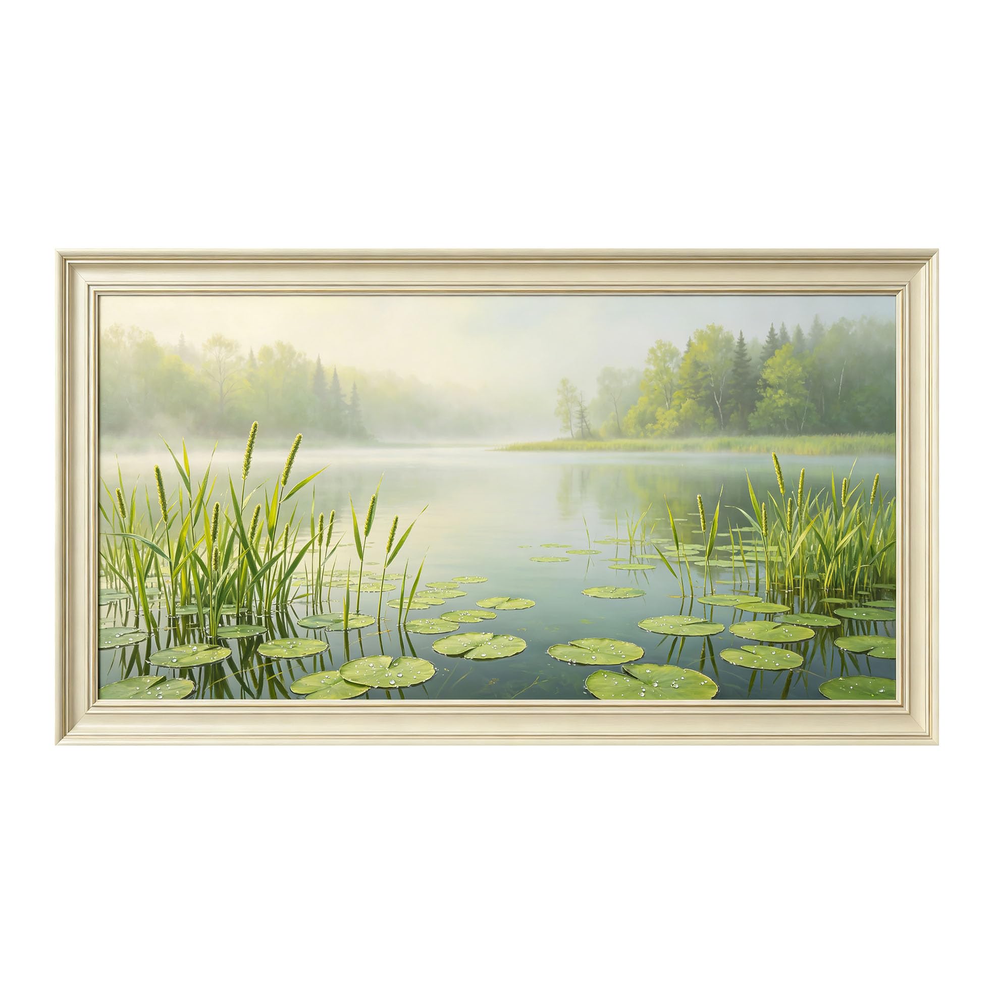 Yzpallescene 3D Framed Wall Art 50cm×100cm Misty Lake Meadow Watercolor Panoramic Impressionist Large Size SelfAdhesive Removable Wall Decor Prints Artwork for Living Room Bedroom Office