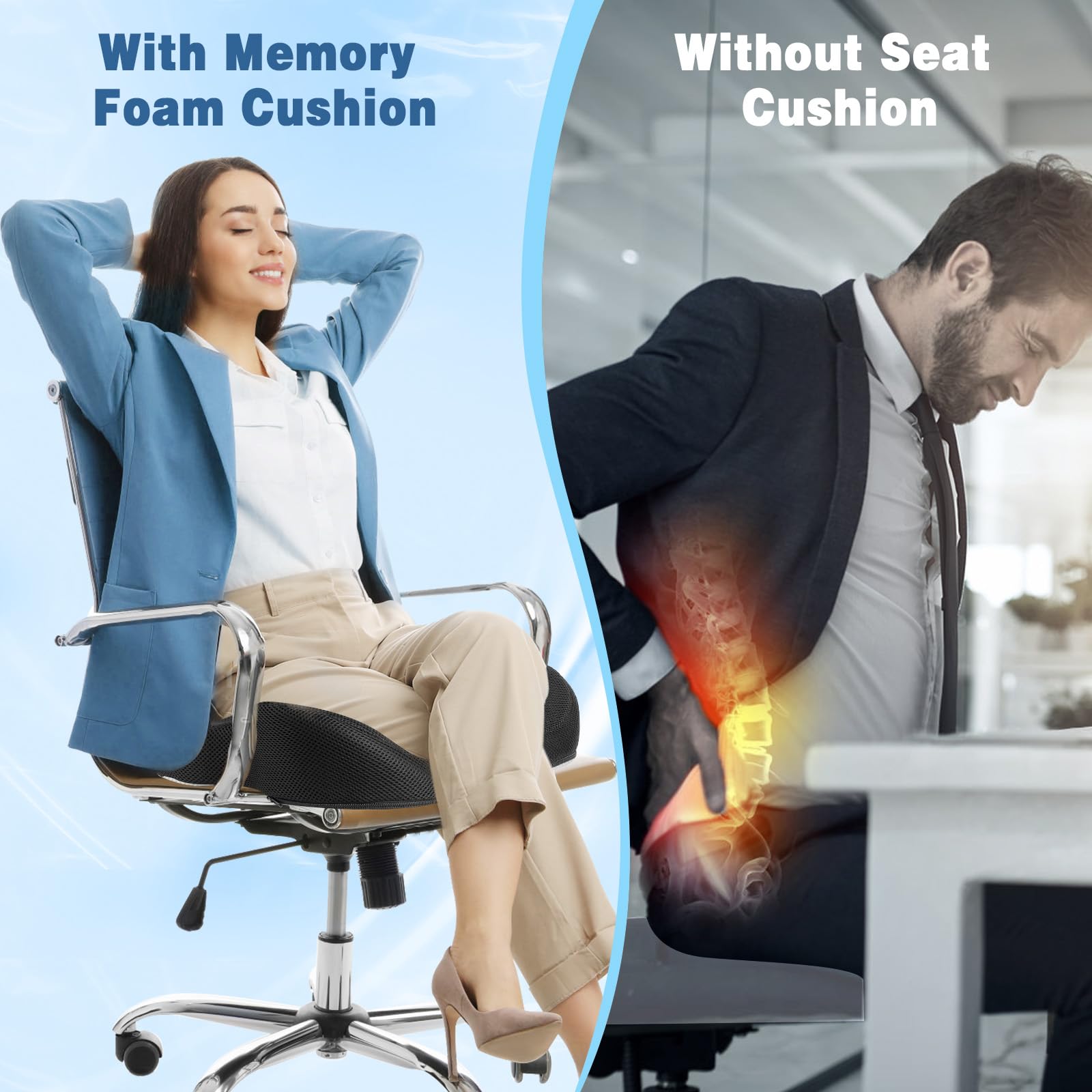 Cuscino Sedia Ufficio, Cuscino Coccige Ortopedico,Cuscino Ergonomico Sedia Ufficio, Cuscino Memory Foam Sedia, Ortopedico per Alleviare la Pressione di Coccige, Sciatica, per Auto Ufficio e Sedia