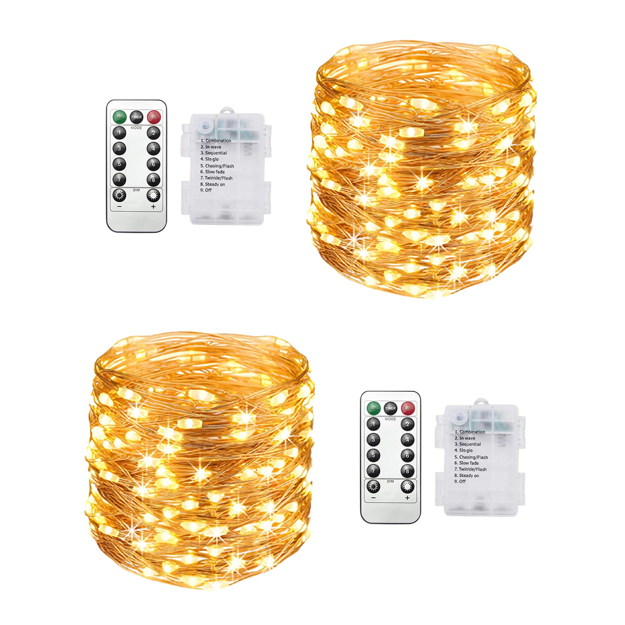 Clearhill Fairy Lights 2Pack, 32.8FT 100LED Twinkle String Lights Battery（Not Included） Operated with Remote Control, 8 Modes, Timing & Dimmable for Christmas Bedroom Indoor Outdoor Decor
