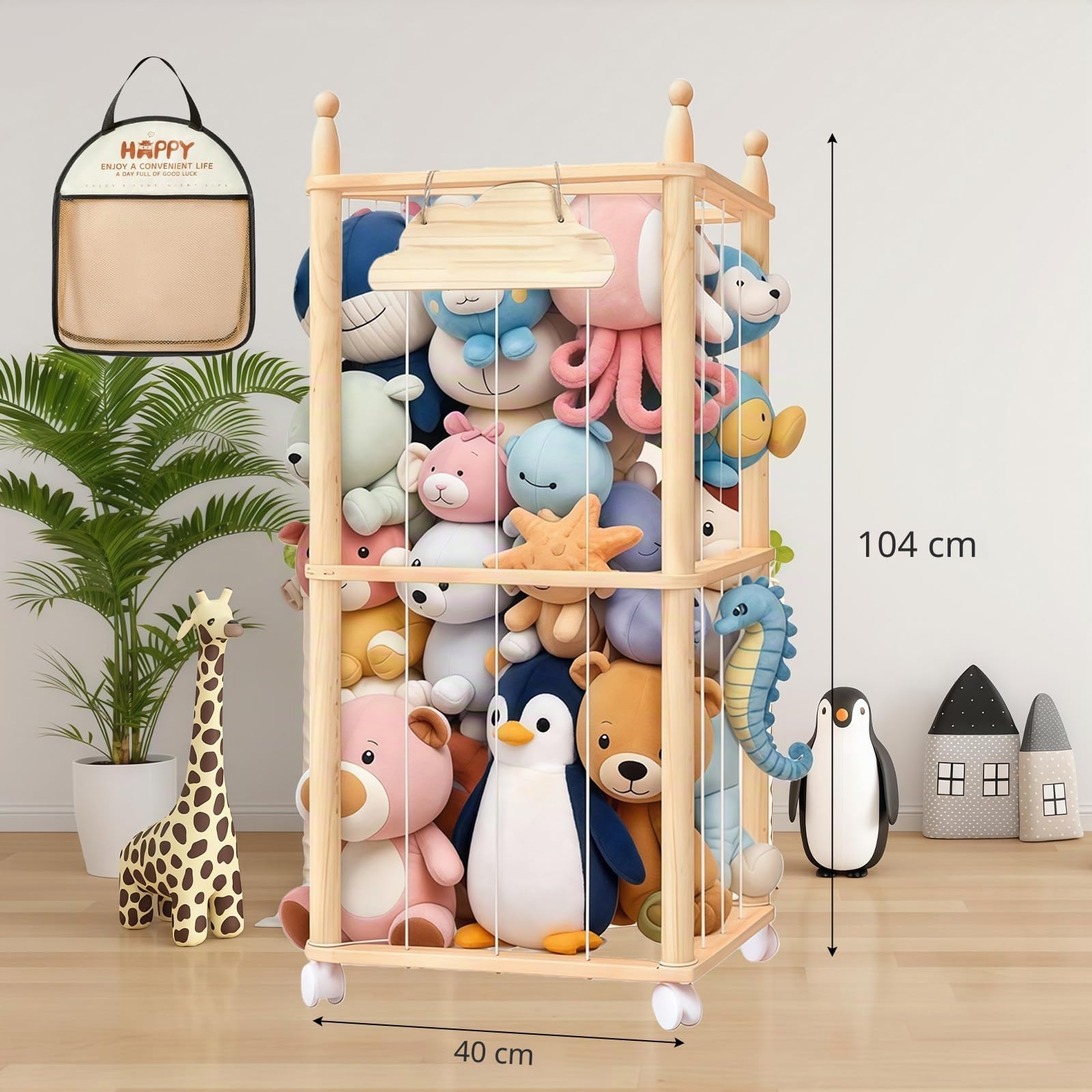 Rangement en Bois pour Peluches, avec roulettes à 360 °, Rangement pour Peluches, pour Salle de Jeux, Chambre à Coucher, Chambre d'enfant