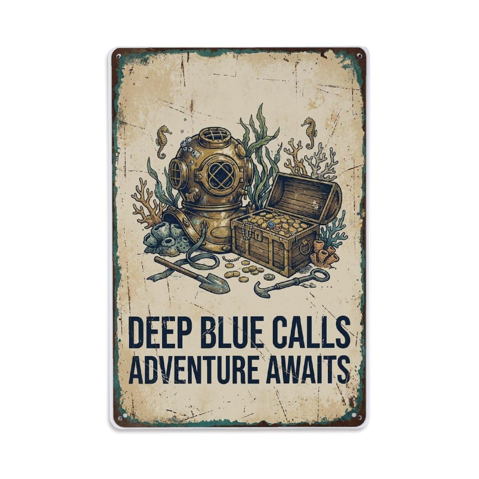 Fqnyr Style Deep Blue Calls Adventure Awaits Metal Tin Sign Plaque Wall Decor For Cafe, Club Bar, Office, Home Garden Metal Poster 8X12inch