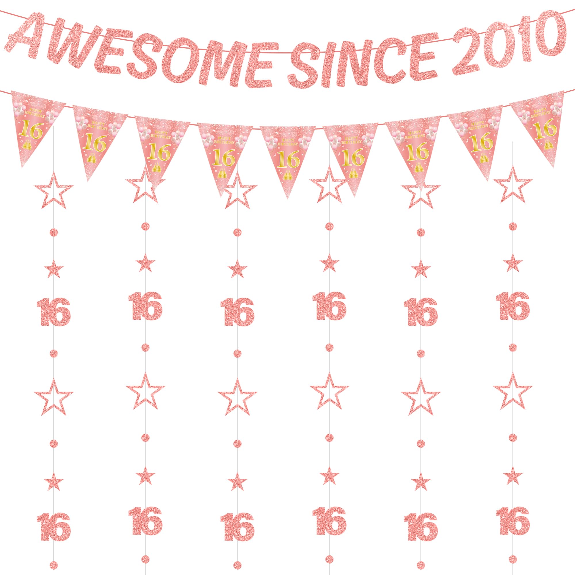 16th Birthday Decorations Banner Girl - 8 Pcs Rose Gold 16th Banner Set