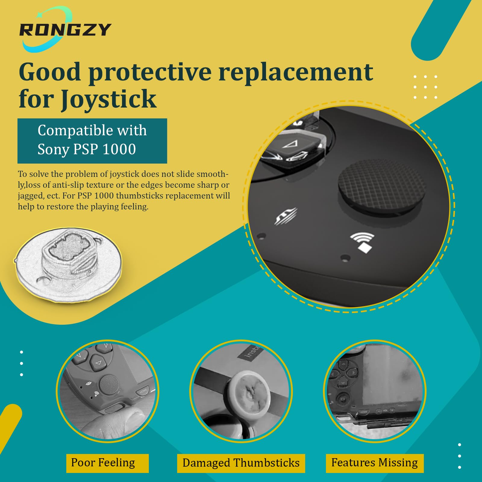 RongZy 8 Pièces Stick Analogique pour Sony PSP 1000 Capuchon Joystick de Remplacement pour PSP 1000 Thumbstick Accessoires Rechange - 3