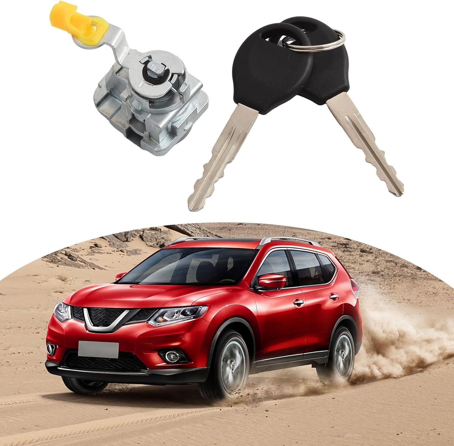 Left Lock Cylinder with Keys for Nissan Rogue 2008-2015, Door Lock Replacement H0601-JM00A, Silver Finish