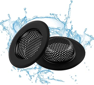 Sink Drain Strainer, 2 PCS Kitchen Sink Strainer - Upgraded Large Wide Rim 4.5" Diameter Stainless Sink Strainers for Kitchen Sinks, Suitable for Most Sink Drains, Anti Clogging - Regular Black