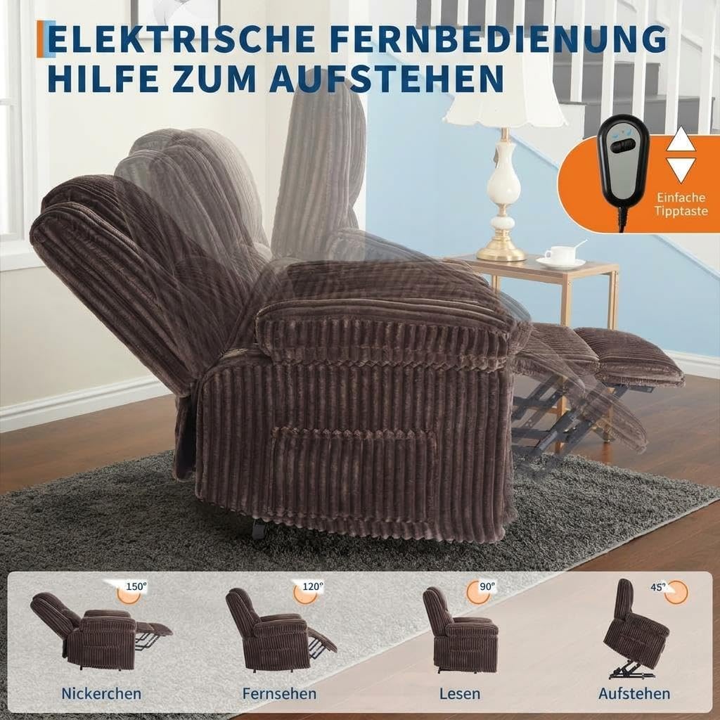 Garvee Elektrischer Relaxsessel mit Aufstehhilfe – Heiz- und Massagefunktion – Komfortable Polsterung, ergonomische Rücken- und Armlehnen – Für Senioren und mobilitätseingeschränkte Personen –