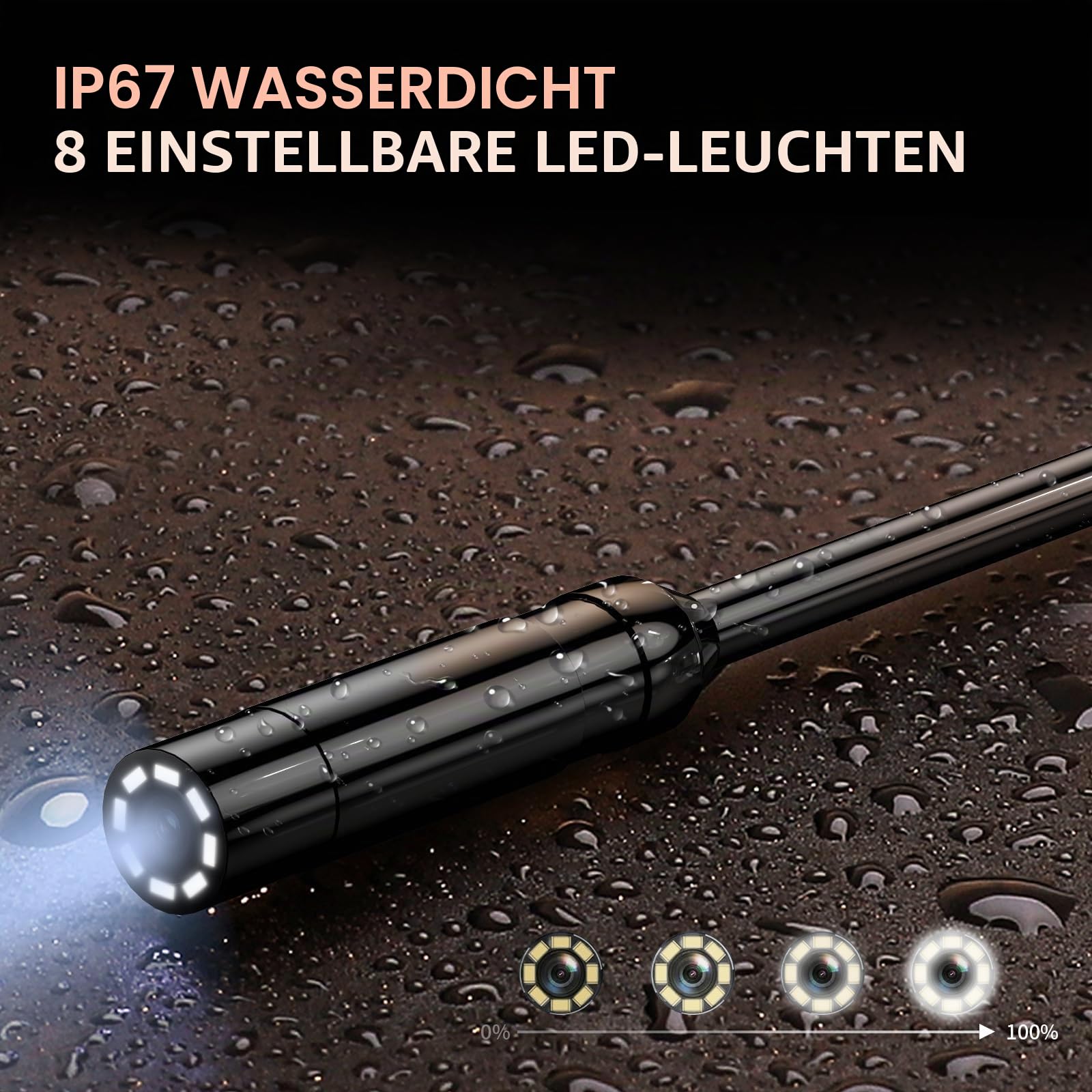 Endoskopkamera mit Licht 5M, Hopefox 1080P HD Industrie Endoskop Kamera mit 8 LEDs, 4,3 Zoll IPS Bildschirm Inspektionskamera, 8mm IP67 Wasserdicht Kanalkamera Rohrkamera