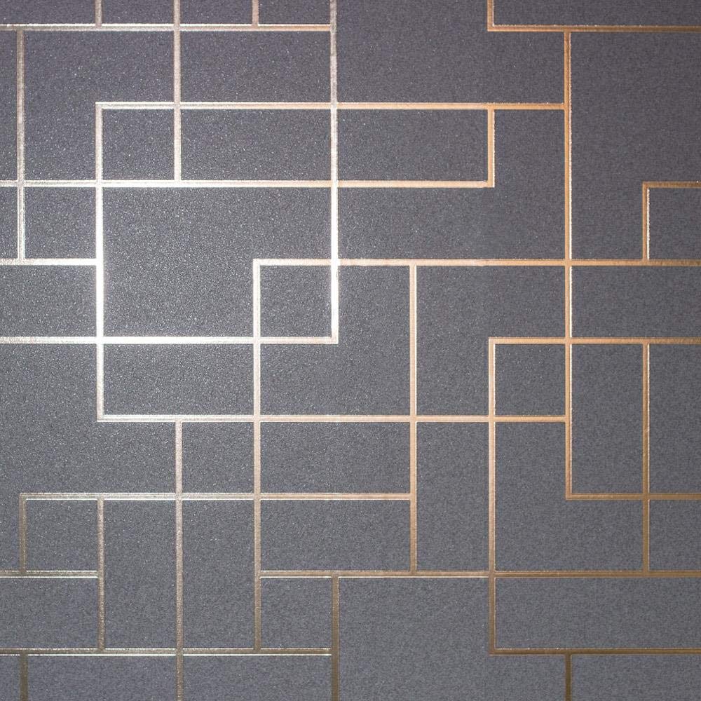 Yöl Grey,Platinum,Rose Gold Metallic Foil Square Geometric Wallpaper Charcoal Rose Gold Fine Decor Platinum From