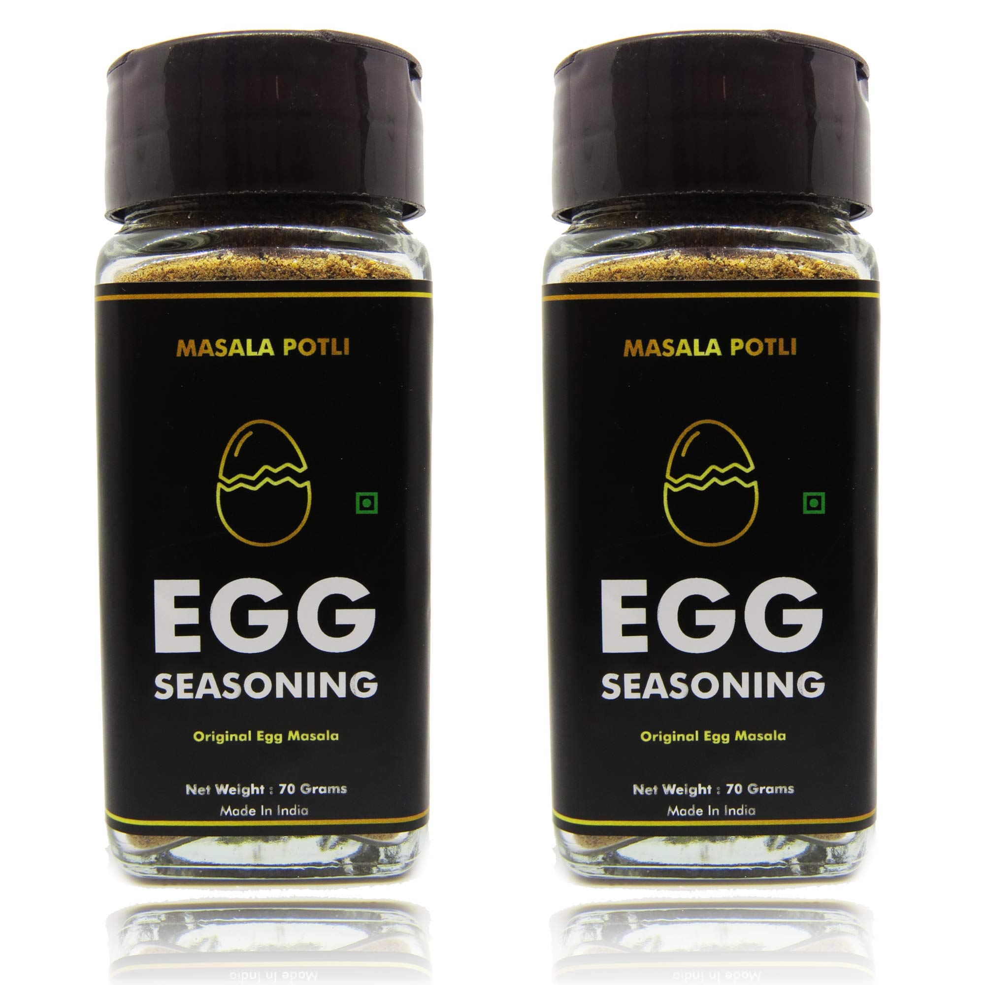 MASALA POTLI Egg Seasoning Masala Sprinkles | For Boiled Egg, Omelette, Scrambled Egg, Curry | No Preservatives | Glass Sprinkler Jar | Pack of 2 x 70g | Egg Masala