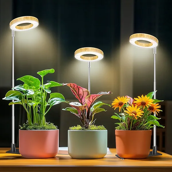 Aokrean Grow Light, 48 LEDs Full Spectrum Plant Lights for Indoor Growing, Height Adjustable Faux Wood Grain Plant Grow Light with Base, 3 Optional Spectrums, Auto Timer 6/12/16Hrs, 5 Brightness