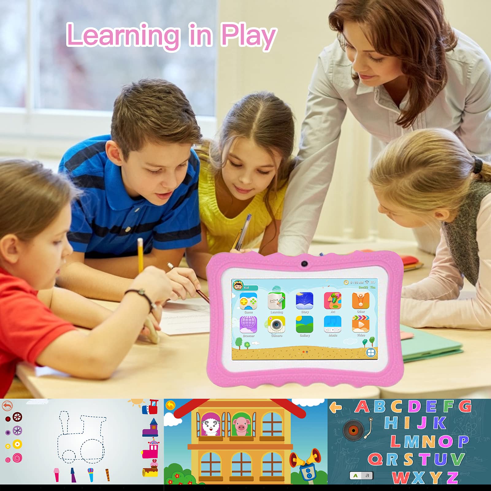 Tablet dla dzieci 7-calowy ekran podwójny aparat Android czterordzeniowy wersja WiFi edukacyjna maszyna do wczesnej nauki dla małych dzieci