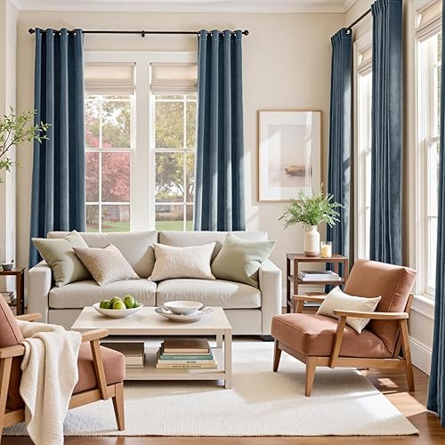 Miniatura 9 de Lazzzy Cortinas opacas de terciopelo azul con aislamiento térmico de 96 pulgadas de largo, cortinas para dormitorio, sala de estar, tratamiento de