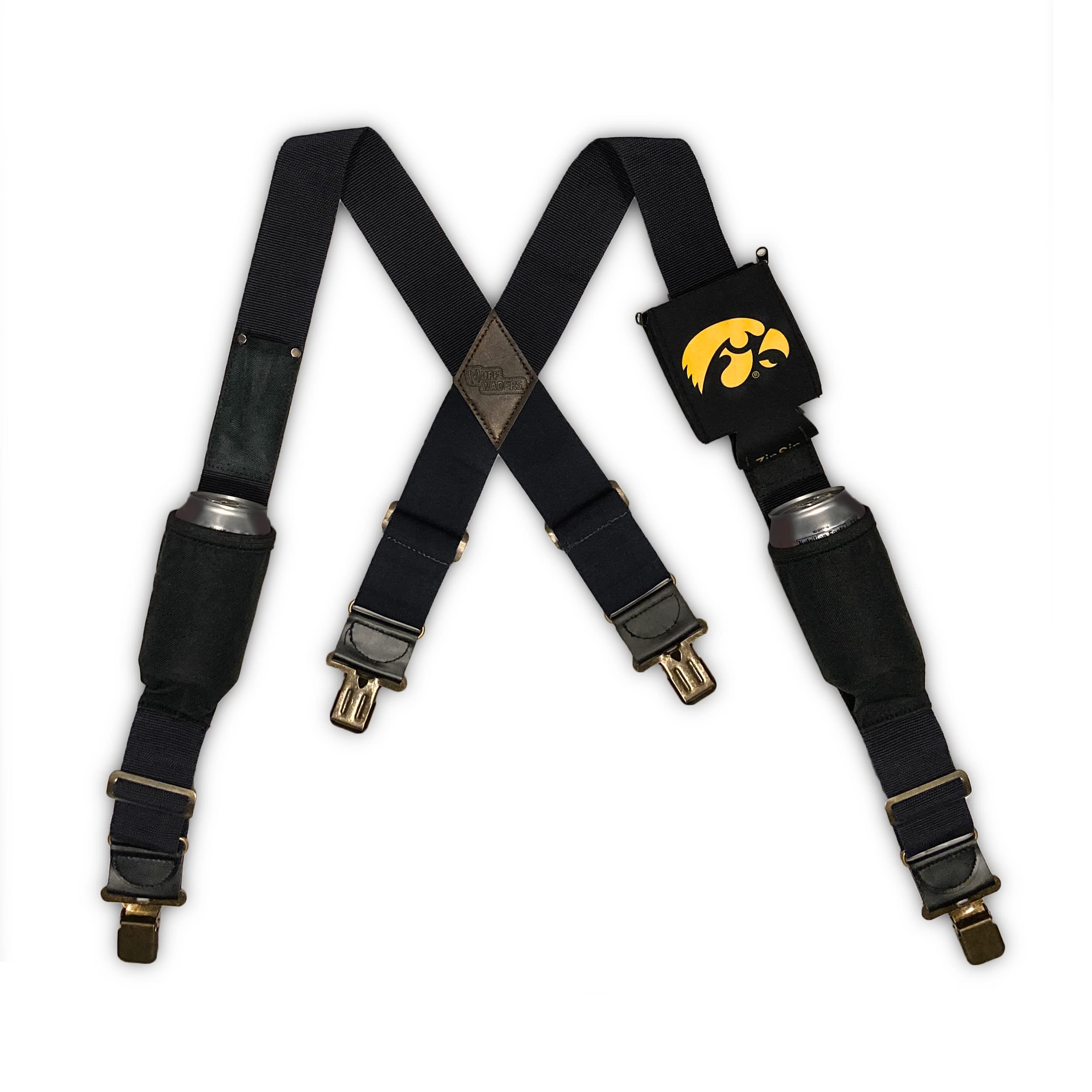 Muff Wader College Team Men's Suspenders - Spenders for Men - Ideal for Tailgates, Parties & Casual Events - Tool Belt Suspenders - Tirantes para Hombre - Men Accesories - (Iowa, Large)