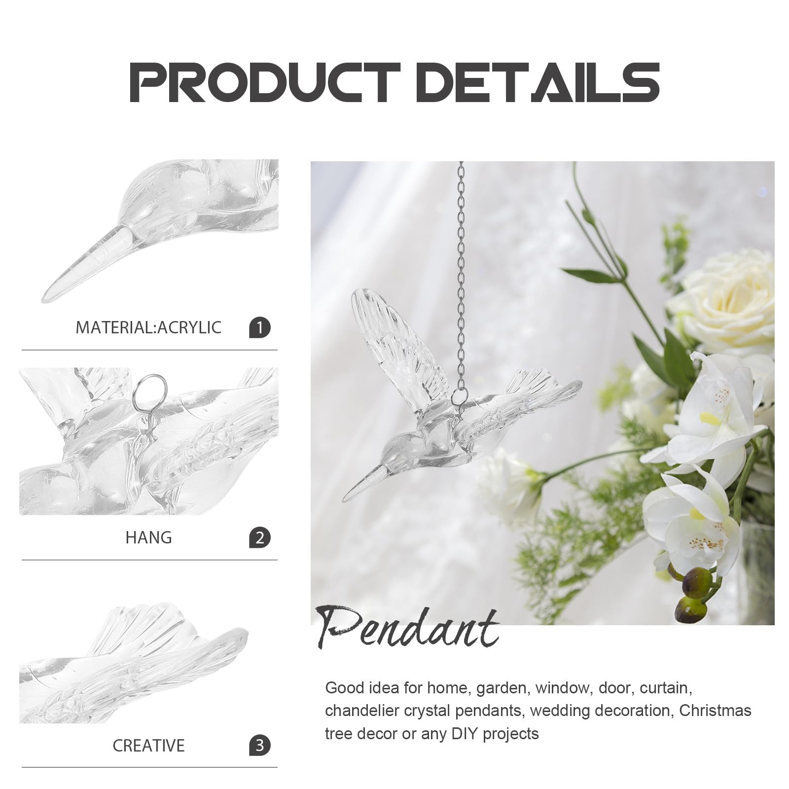 Toyvian 20 Stück Transparente Acryl Hängedekoration 105cm Vogelanhänger Hochzeit Deckendeko Party Wohnzimmer