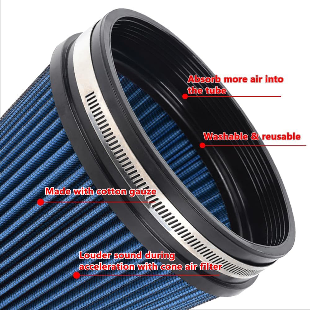 MUGE RACING 6" 152 mm High Flow Inlet Air Filter, Air Intake Cone Filter Replacement Performance Washable Clamp-On Dry, 6'' Tall(Blue)