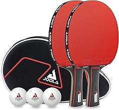 JOOLA Tischtennis Set Duo PRO 2 Tischtennisschläger + 3 Tischtennisbälle + Tischtennishülle, rot/schwarz, 6-teilig