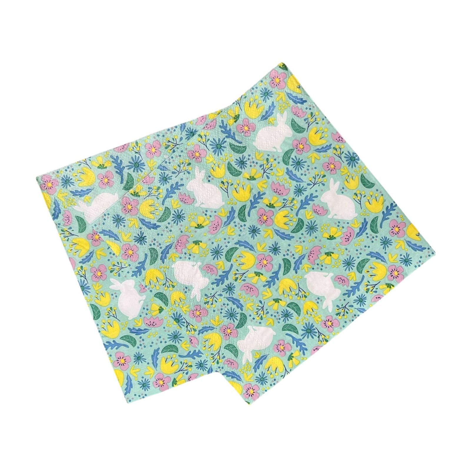 Serviette Papier Anniversaire Lapin Jaune Vert Serviette de Table Mariage Serviettes Papier Jetables Cocktail Serviettes de Table en Tissu pour Partys Cocktail Mariage Toilette 20 Paquet(33x33cm)