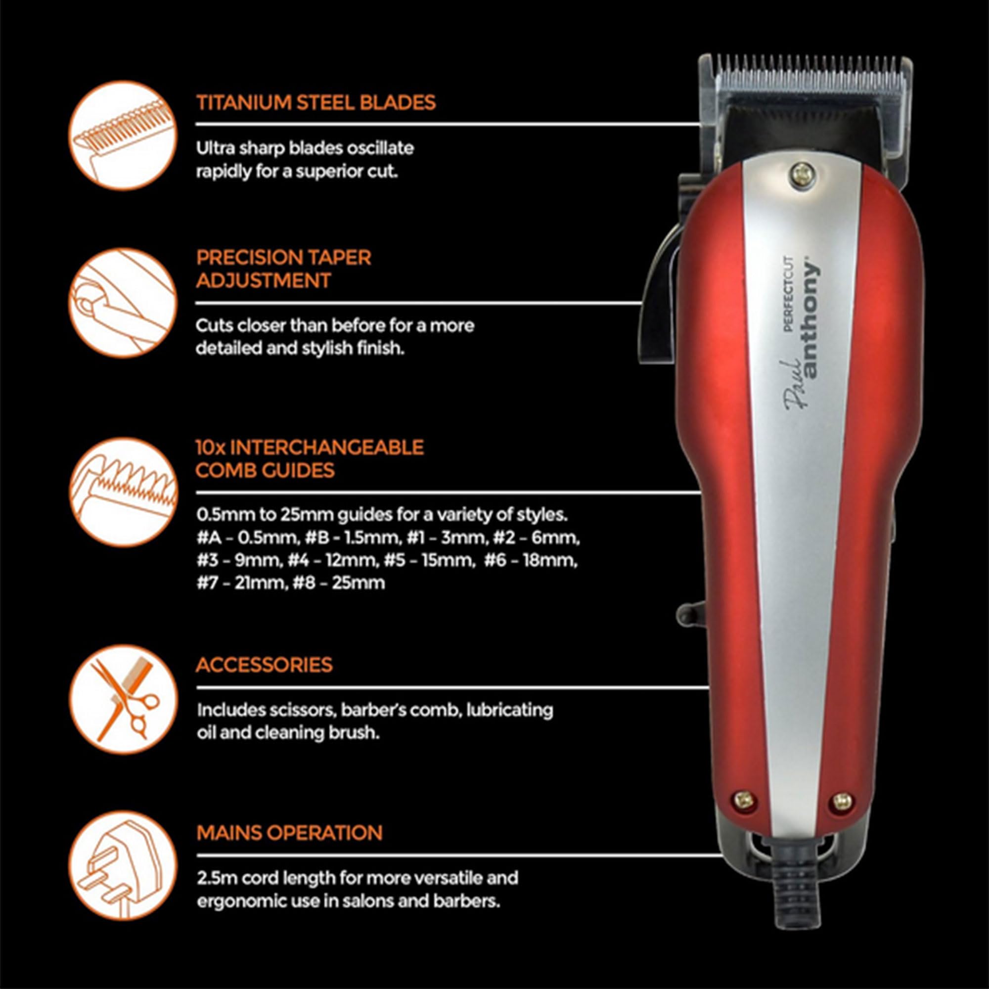 Professional Hair Clipper with Gift Carry Case & Accessories, 2.5m Salon Length Cord - Image 3