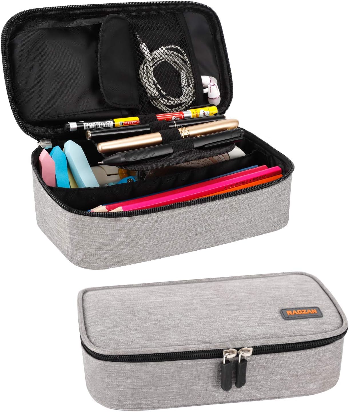 – Pencil Case, Large Capacity Pen Case Bag Pouch Holder Stationery Desk Organizer with Zipper for School & Office Supplies(Grey)