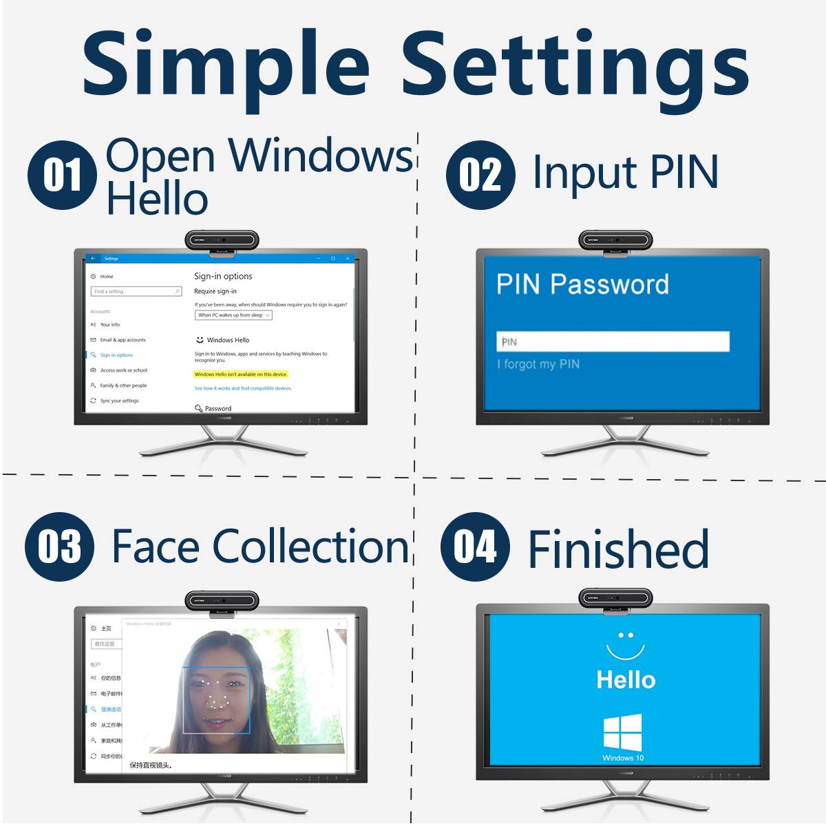 Kaysuda CA20 Face Recognition USB IR Camera for Windows Hello Windows