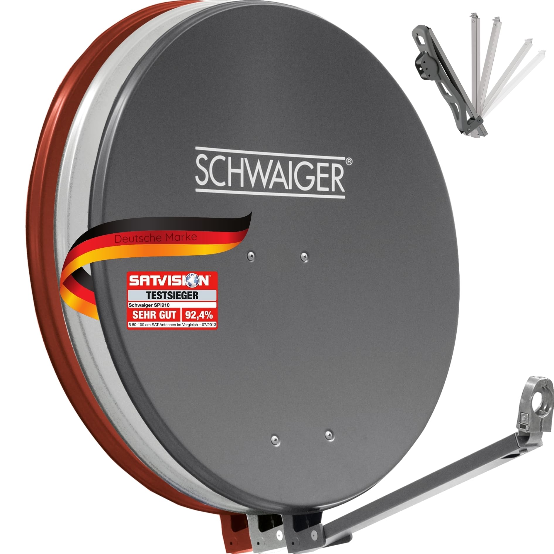 SCHWAIGER 258 Antena Sat de Aluminio Offset LNB Brazo Soporte mástil Sistema 88 x 88 cm Antracita