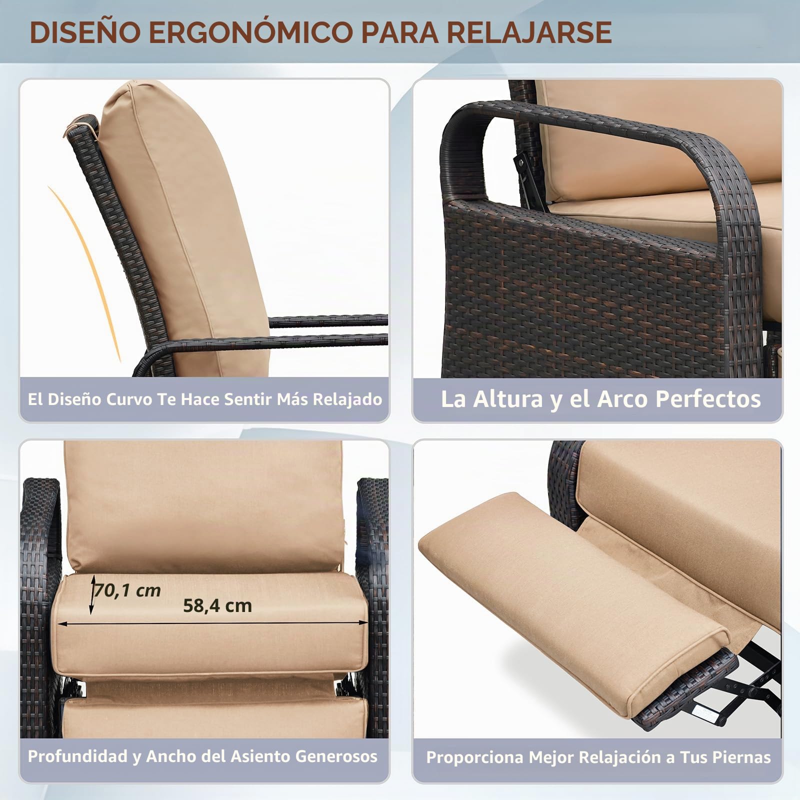 ATR ART TO REAL Juego de 2 sillas reclinables de jardín, silla reclinable para exteriores ajustable de 3 posiciones de altura, marco de aluminio, tumbonas de ratán tejidas a mano para muebles de