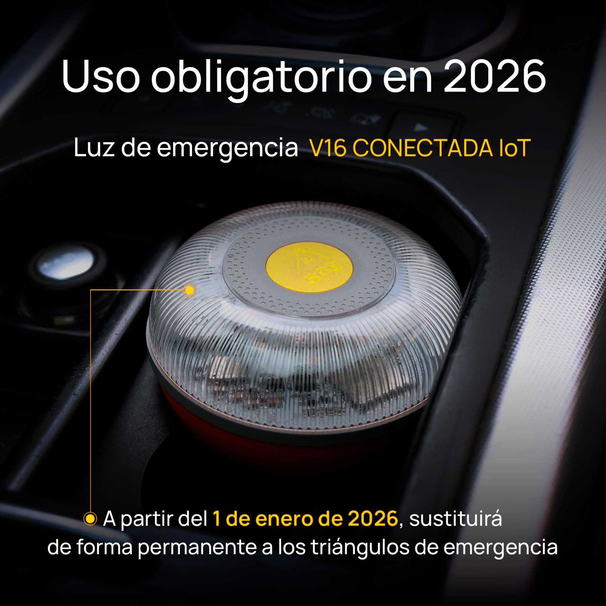 RACC Luz Emergencia Coche V16 Incluye Asistencia en Carretera, Homologada DGT con Geolocalización, Luz avería Coche [Visibilidad 1 Km] Baliza V16 con GPS y Base Imantada, SIM, baliza IoT