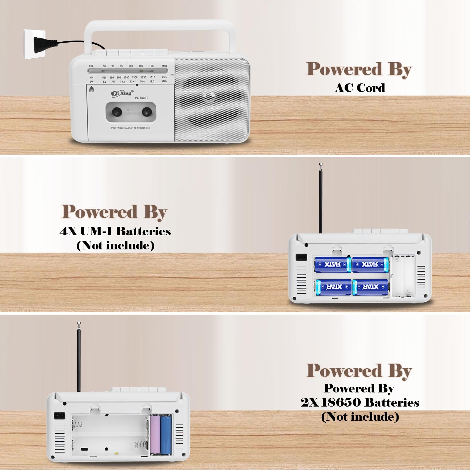 Magnétophone Portable, Lychee magnétophone à Cassettes Vintage avec Radio AM/FM/SW, Haut-Parleur intégré, Prise Casque AC/DC/3,5 mm, Support de Carte TF/entrée USB (Blanc)