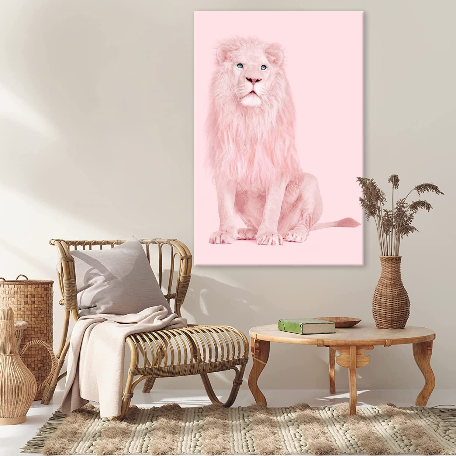Amazon.co.jp: 絵画 ピンクのライオンですインテリア 絵画 动物アート