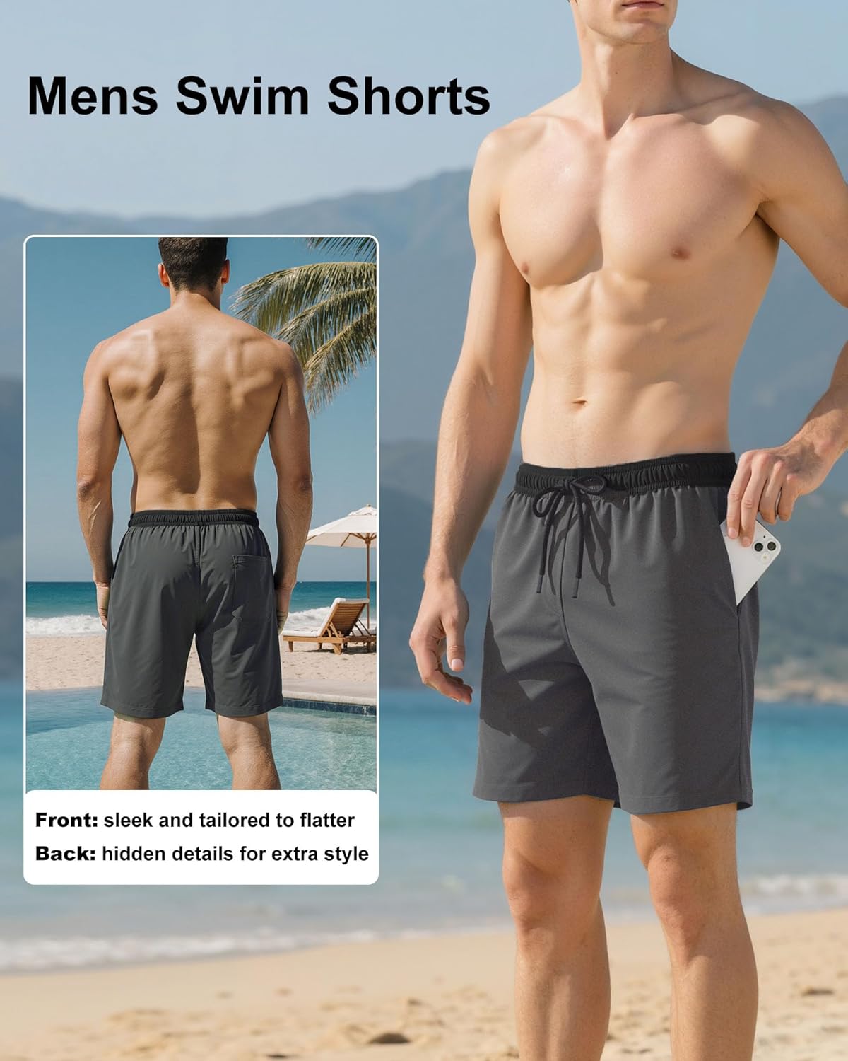 Mens Swim Trunks 7" Quick Dry Swim Shorts Swimsuit Swimming Trunks Swimwear with Pockets - Image 5