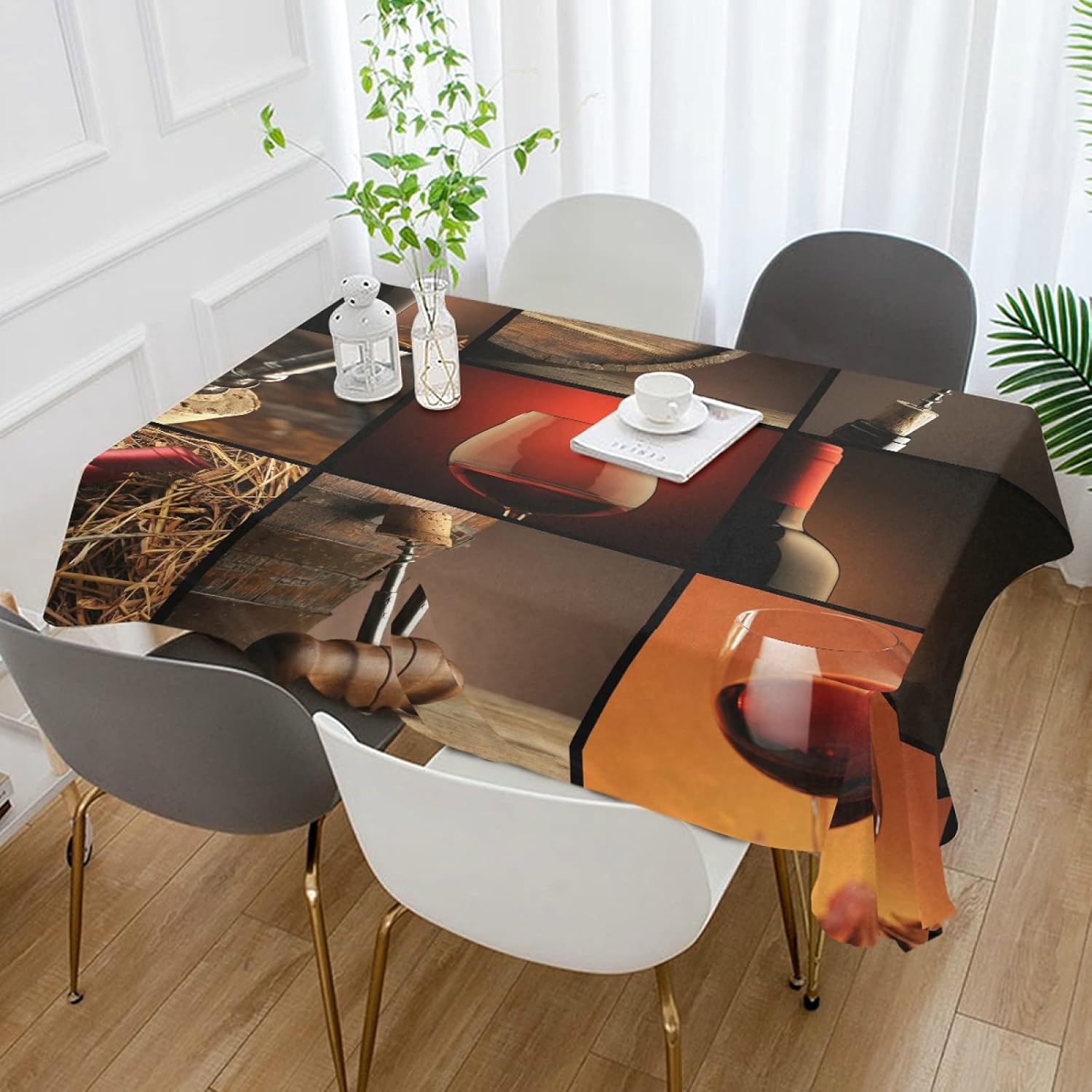 Rustic Tablecloth 54x54 Square,Table Cloth Red Wine and Grapes Pattern,Polyester Washable Wrinkle Free Dinner Tablecloth Decorative Table Top Cover for Kitchen Dining Room Table