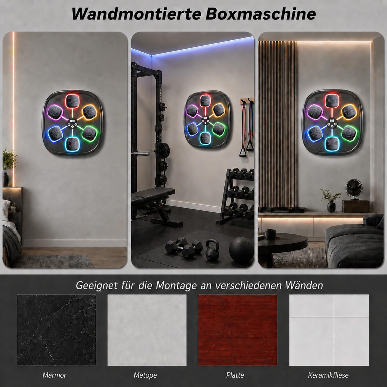 Musik Boxmaschine, Boxmaschine mit Bluetooth für Erwachsene und Kinder, | Sprachsteuerung, Boxhandschuhe enthalten,11 Trainingsmodi, 9 LED-Modi, Schlagzähler