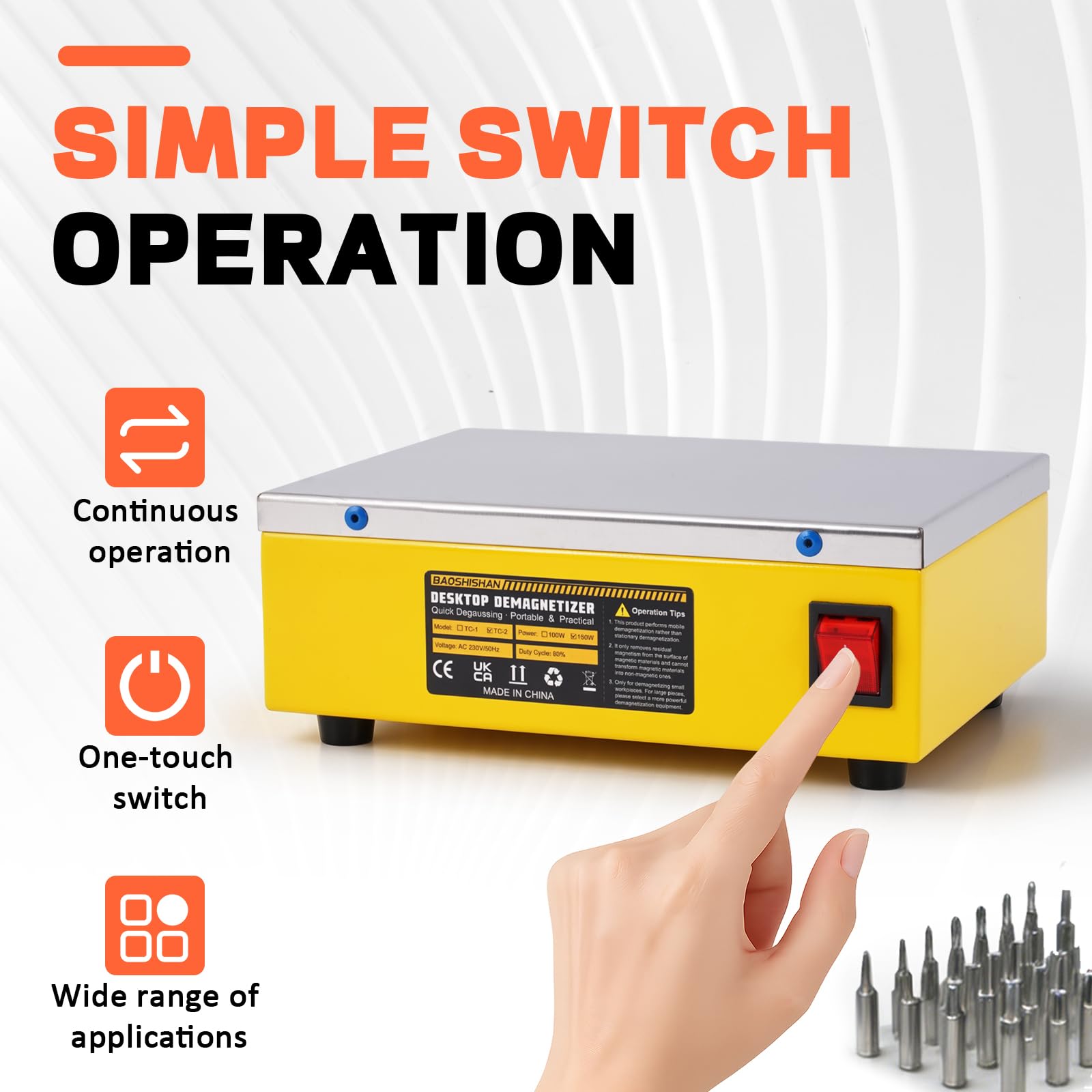 BAOSHISHAN Smagnetizzatore portatile 150W, bobina di rame puro, 80% velocità di continuazione, dimensioni 22×16×9CM, magnetizzazione e smagnetizzazione per utensili