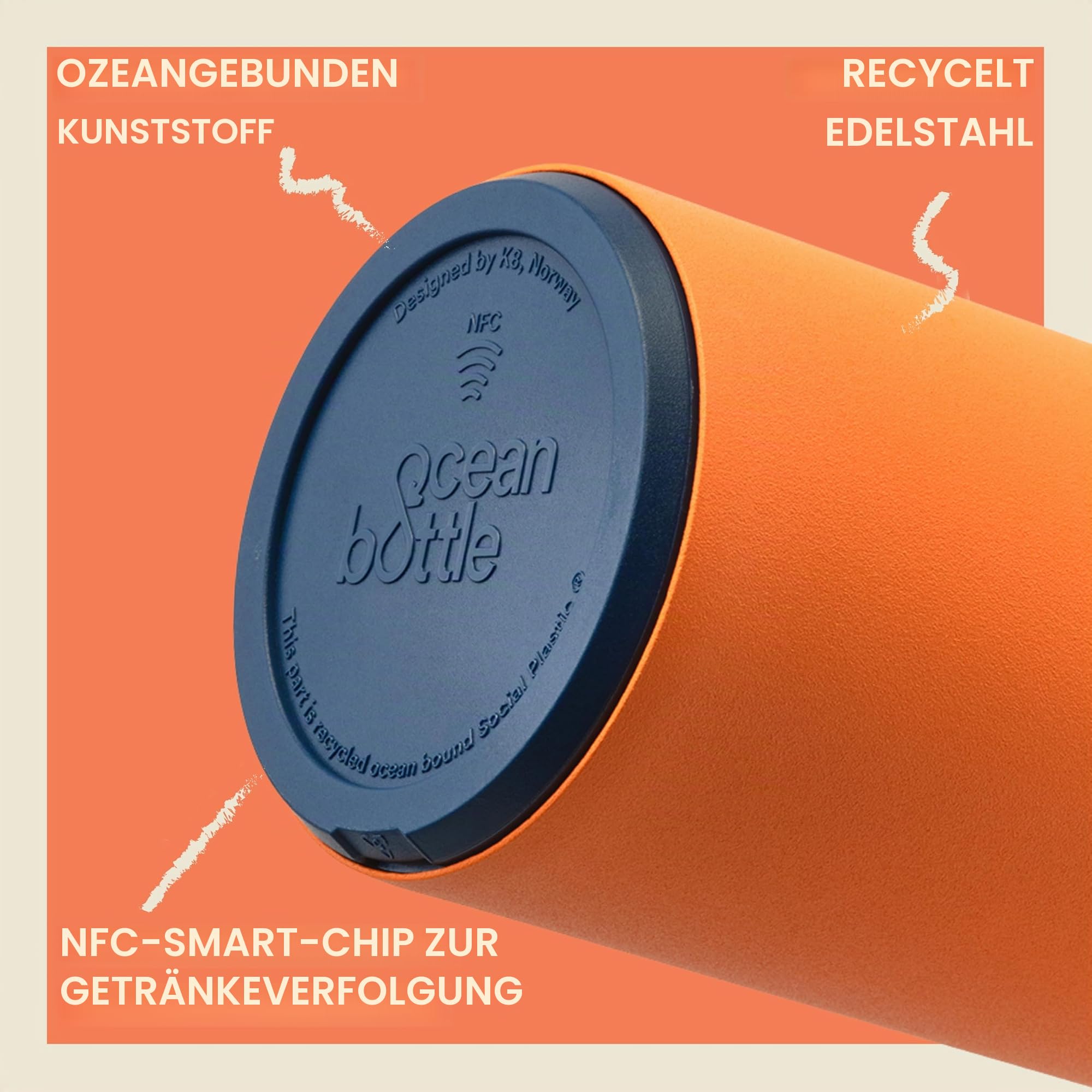 Ocean Bottle Brühflasche aus recyceltem Edelstahl, umweltfreundlich und wiederverwendbar, Orange, 350 ml