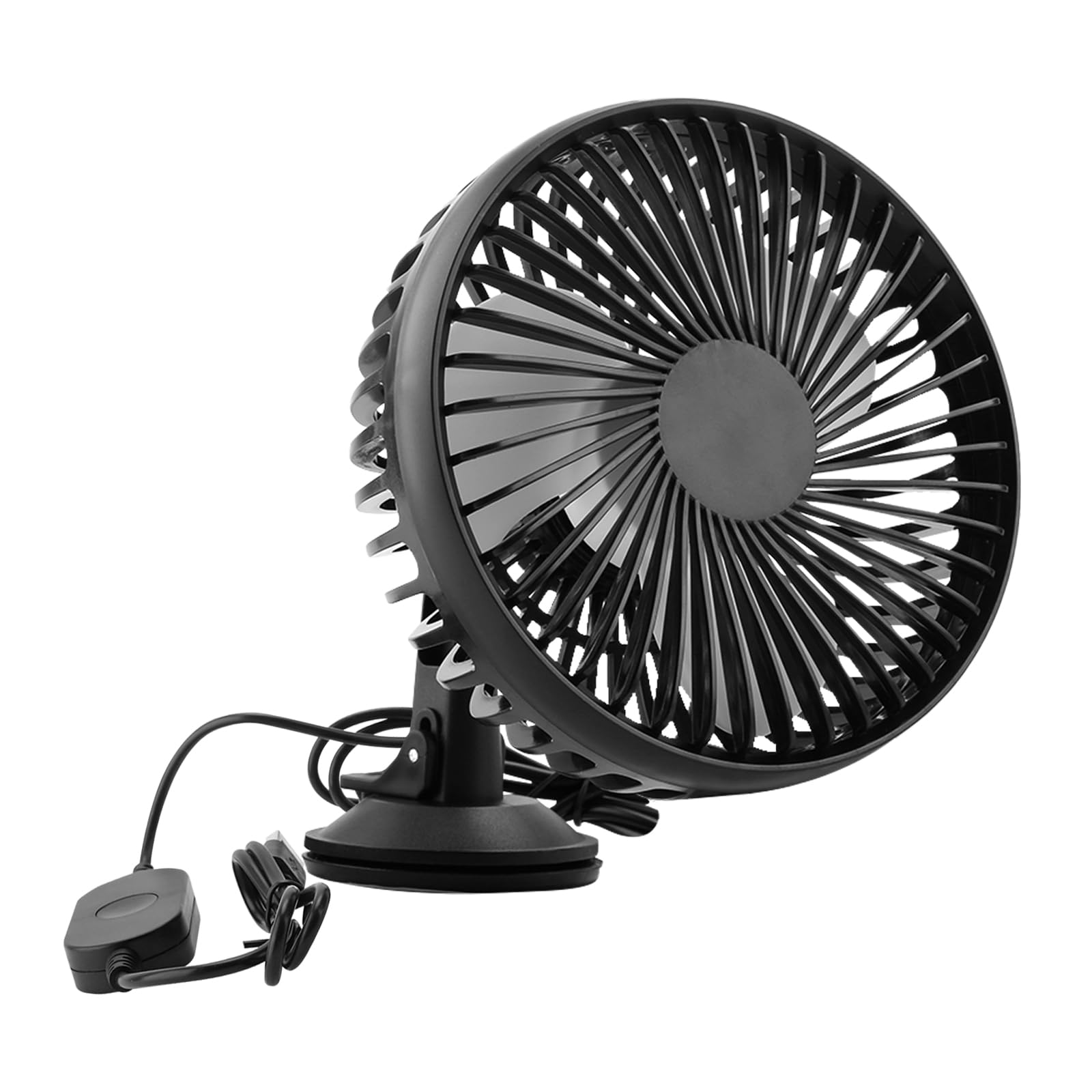 Ventilateur de voiture 12 V/24 V USB, rotation à 360 °, avec ventouse puissante, pour tableau de bord et pare-brise, 3 vitesses, ventilateur silencieux avec moteur en cuivre pur pour voiture, camion