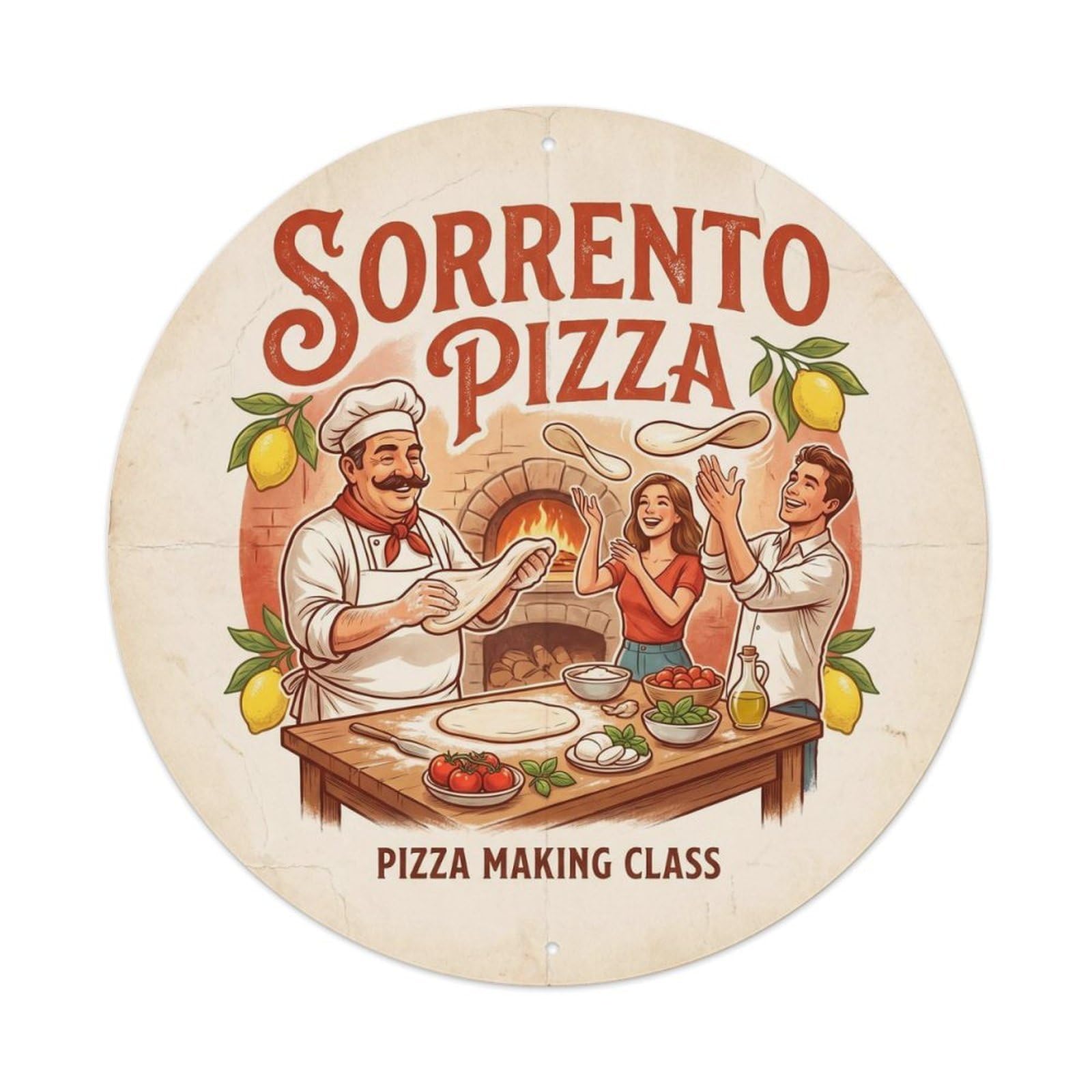 Retro Sorrento Italy Pizza Class Food Culture Travel Metal Tin Sign