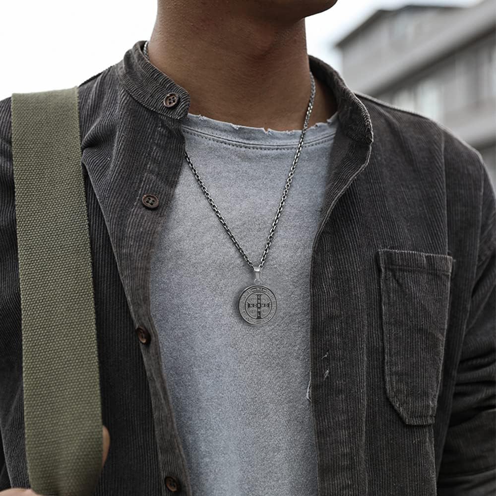 NIGHTCRUZ Saint Benedict Medal Necklace, St. Benedictine Medal Pendant for Religious Protector Talisman - Image 4