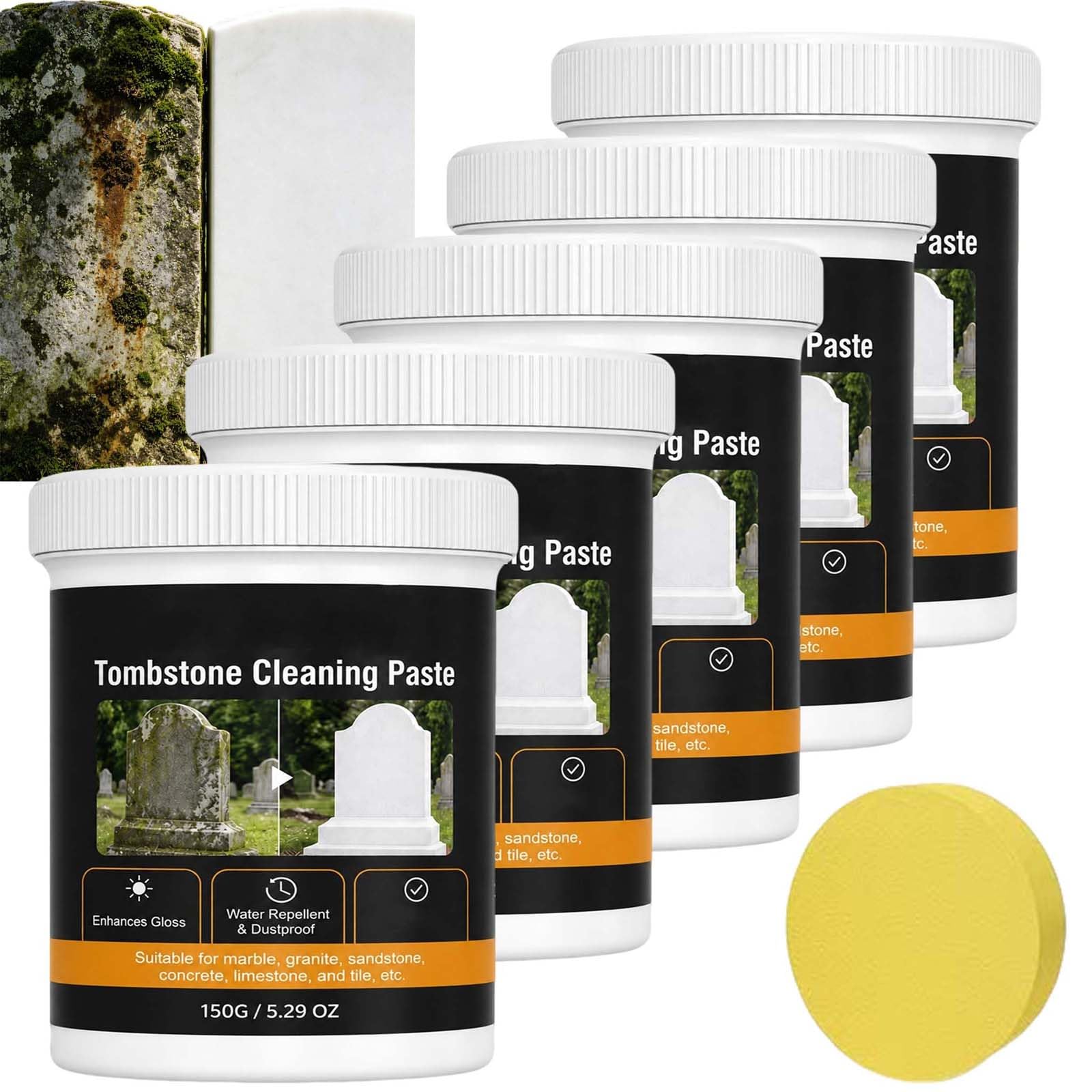 Pasta de limpieza para lápidas, resistente a la intemperie, pasta de limpieza para lápidas de granito, pasta de limpieza de piedra para exteriores, para lápidas, universal suave para tumbas y piedra