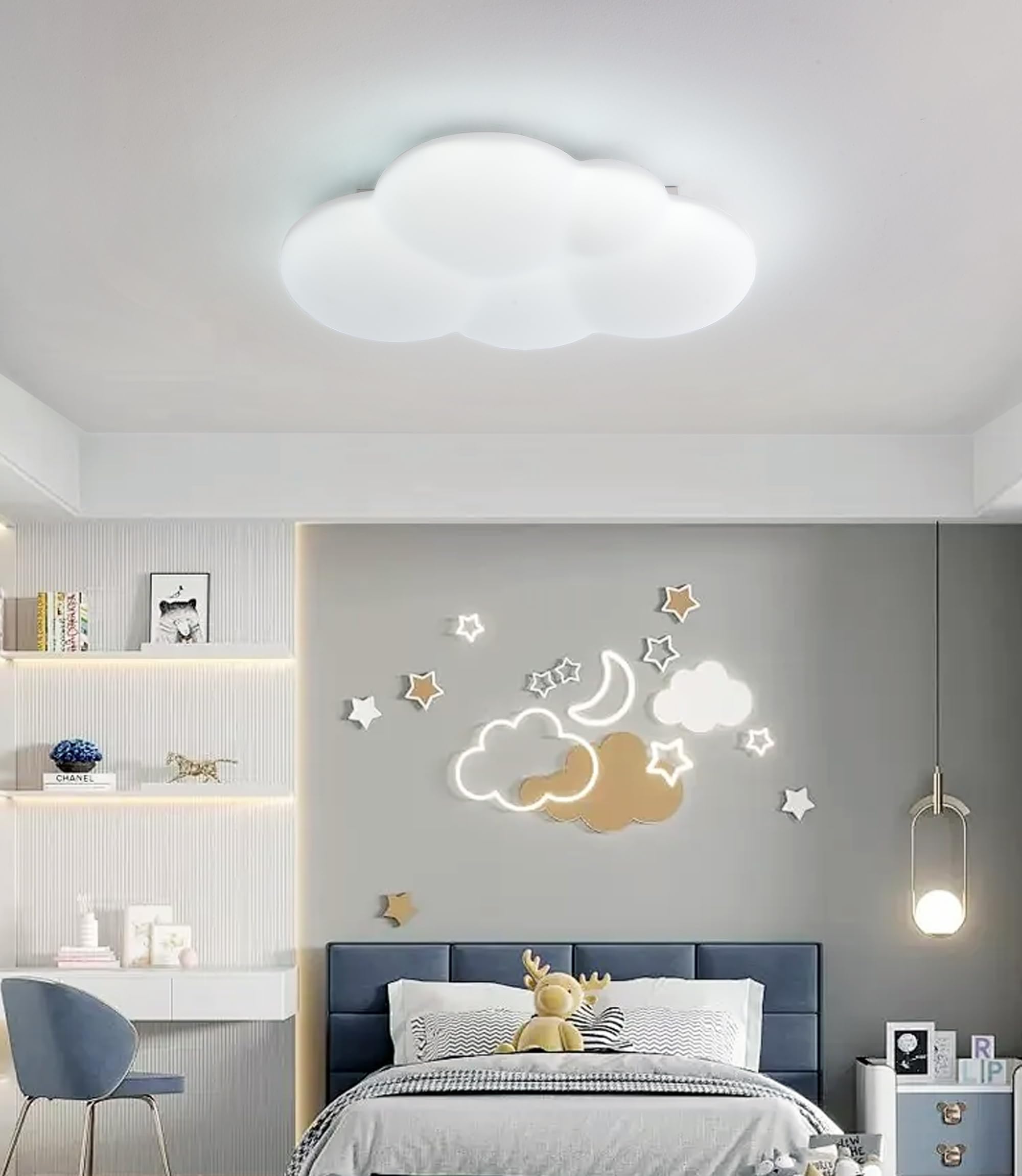 50CM 32W PE Lampara Infantil Techo, Lámpara de techo LED Regulable con Control Remoto 3000-6000K, Lámpara LED de Nubes Luces para Habitacion, Plafon Led Techo para Dormitorio de bebé
