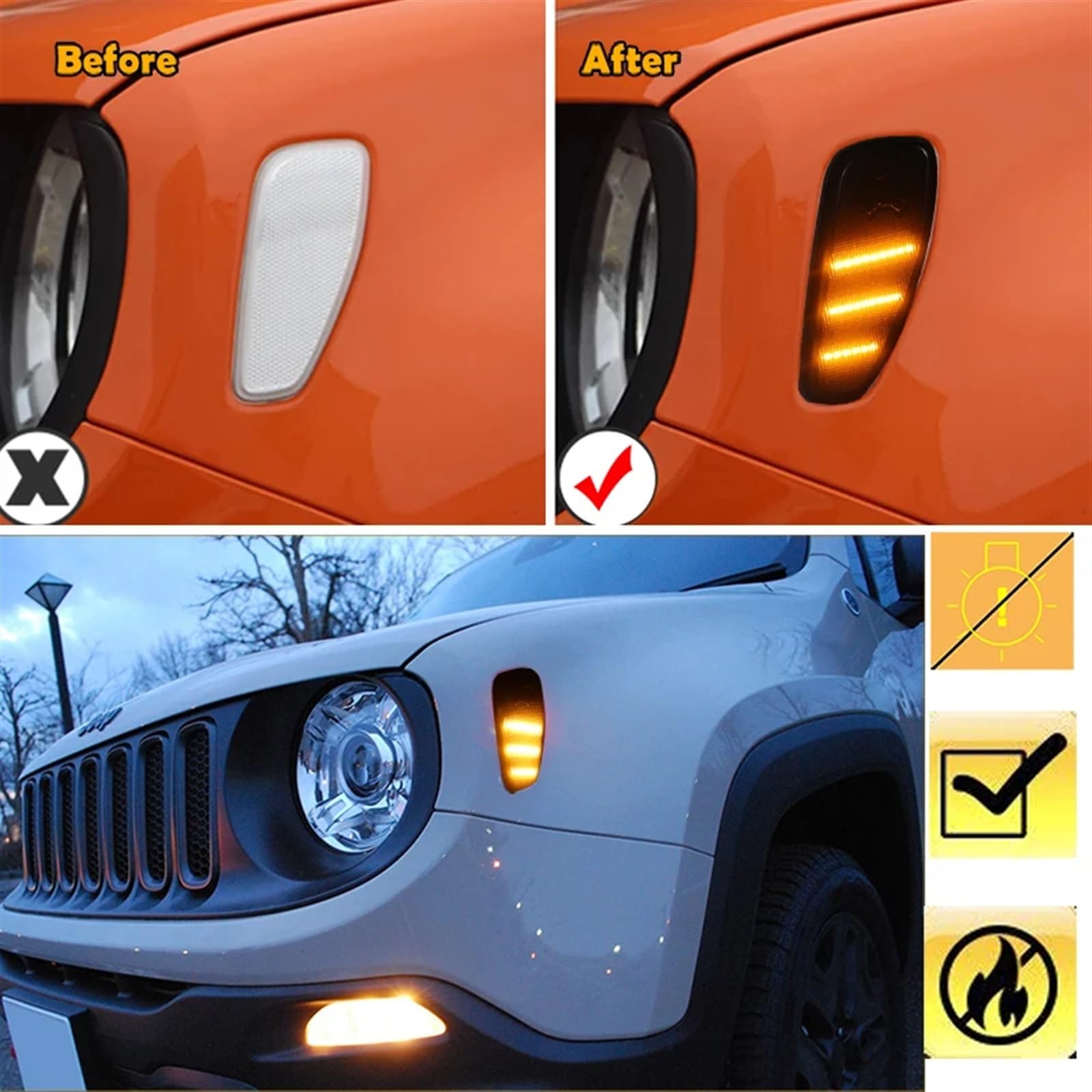 Intermitentes Dinamicos LED Para Jeep para Renegade 2015-up lente ahumada bombilla LED ámbar indicador lateral delantero Kit de luces laterales 12V (Color : Smoked Lens white)