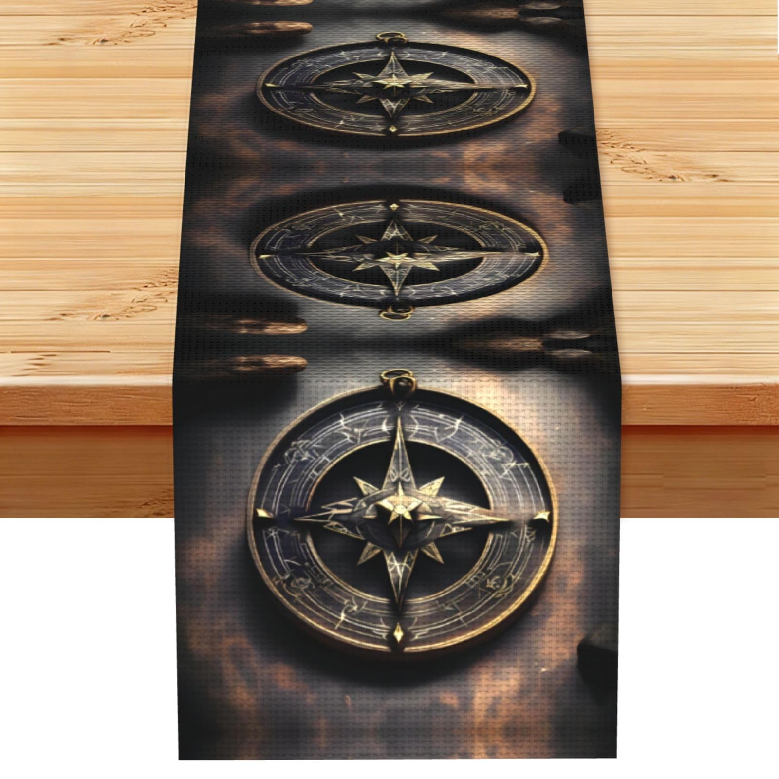 Magical Design Norse Runes Compass Linen Look Table Runner 13x72-Wrinkle Resistant Farmhouse Style for Dining Table Decor