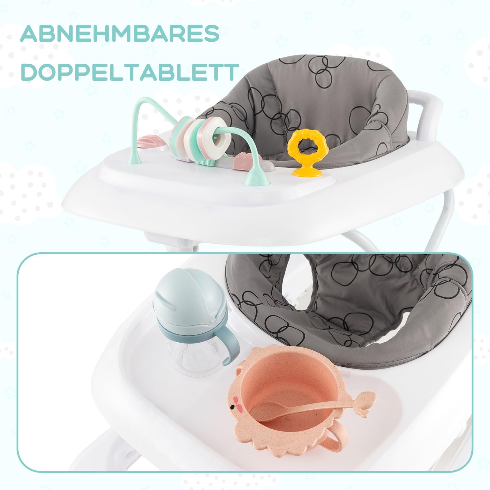 GOPLUS Baby Walker, pomoc do nauki chodzenia 2 w 1, wózek przesuwny z kółkami, ochrona przed przewróceniem, regulowana wysokość i tablet do zabawy, wózek do nauki chodzenia bez chodzenia dla dzieci w