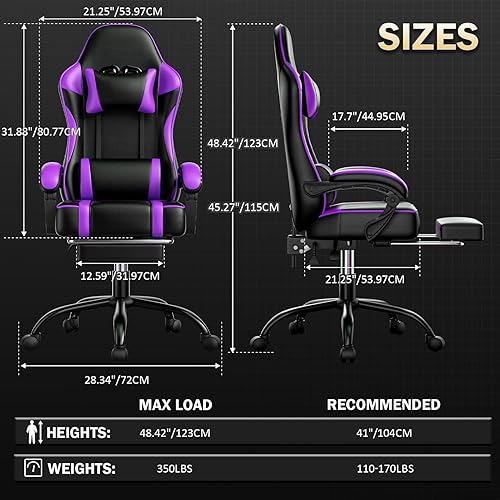 Miniatura 3 de Silla gamer, silla de computadora con reposapiés y soporte lumbar, silla ergonómica de videojuegos con reposacabezas, silla de escritorio de