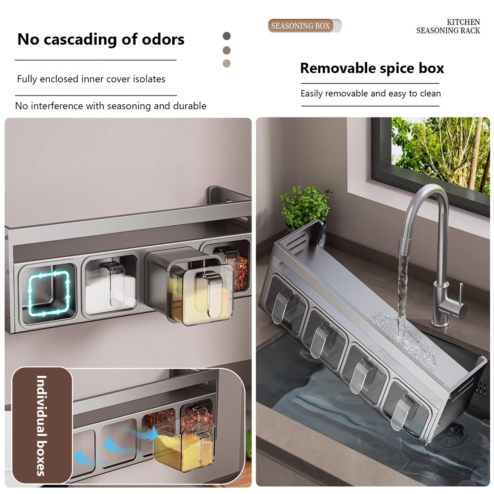 Estante de especias montado en la pared para cocina, 5 recipientes para hierbas y especias con asas, ideal para sal azúcar y condimentos, especias blancas para almacenamiento en encimera