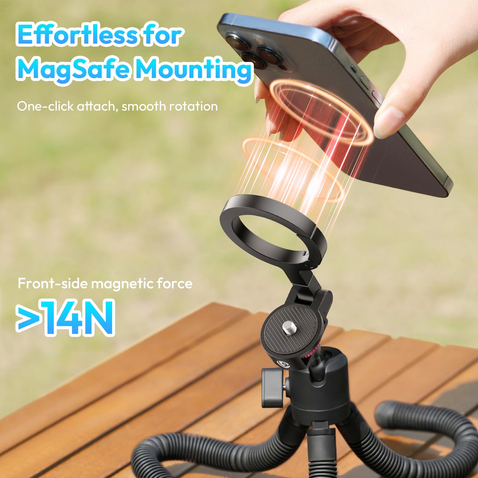 ULANZI Trépied Octopus Magnétique Flexible, Mini Perche à Selfie, Support de Téléphone et DSLR Pliable avec Filetage 1/4", Compatible avec iPhone 16 15 14 13 12, Les Appareils Pphoto, MagSafe