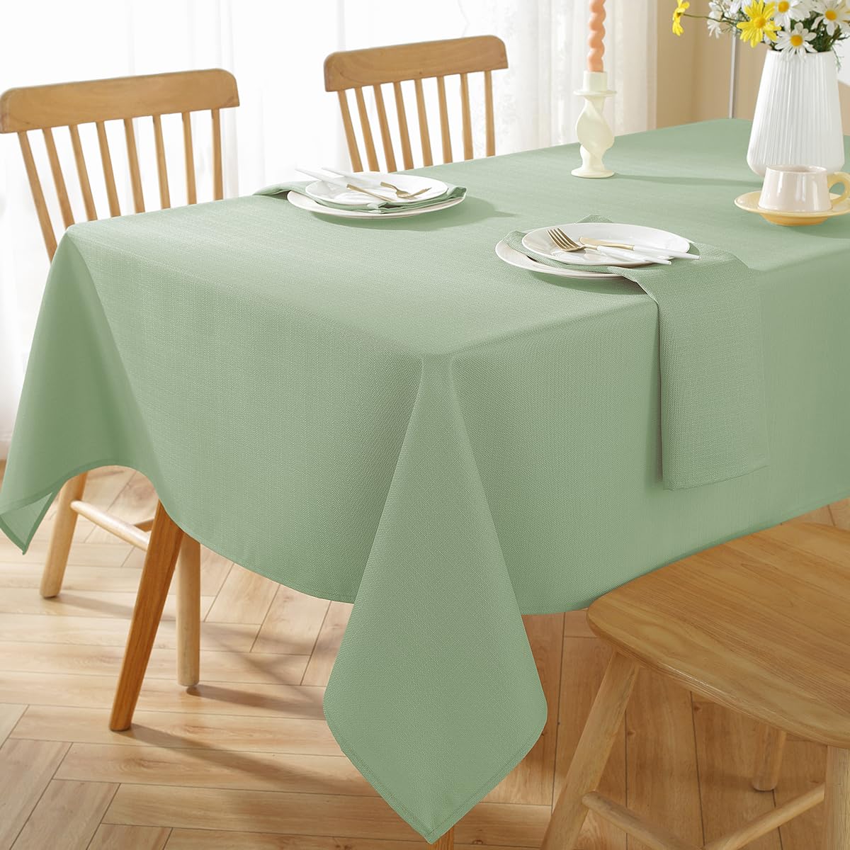SASTYBALE Textured Rectangle Tablecloth Spill Proof Washable Polyester Table Cloth, Faux Linen Fabric Table Cover for Dining/Party/Buffet/Indoor/