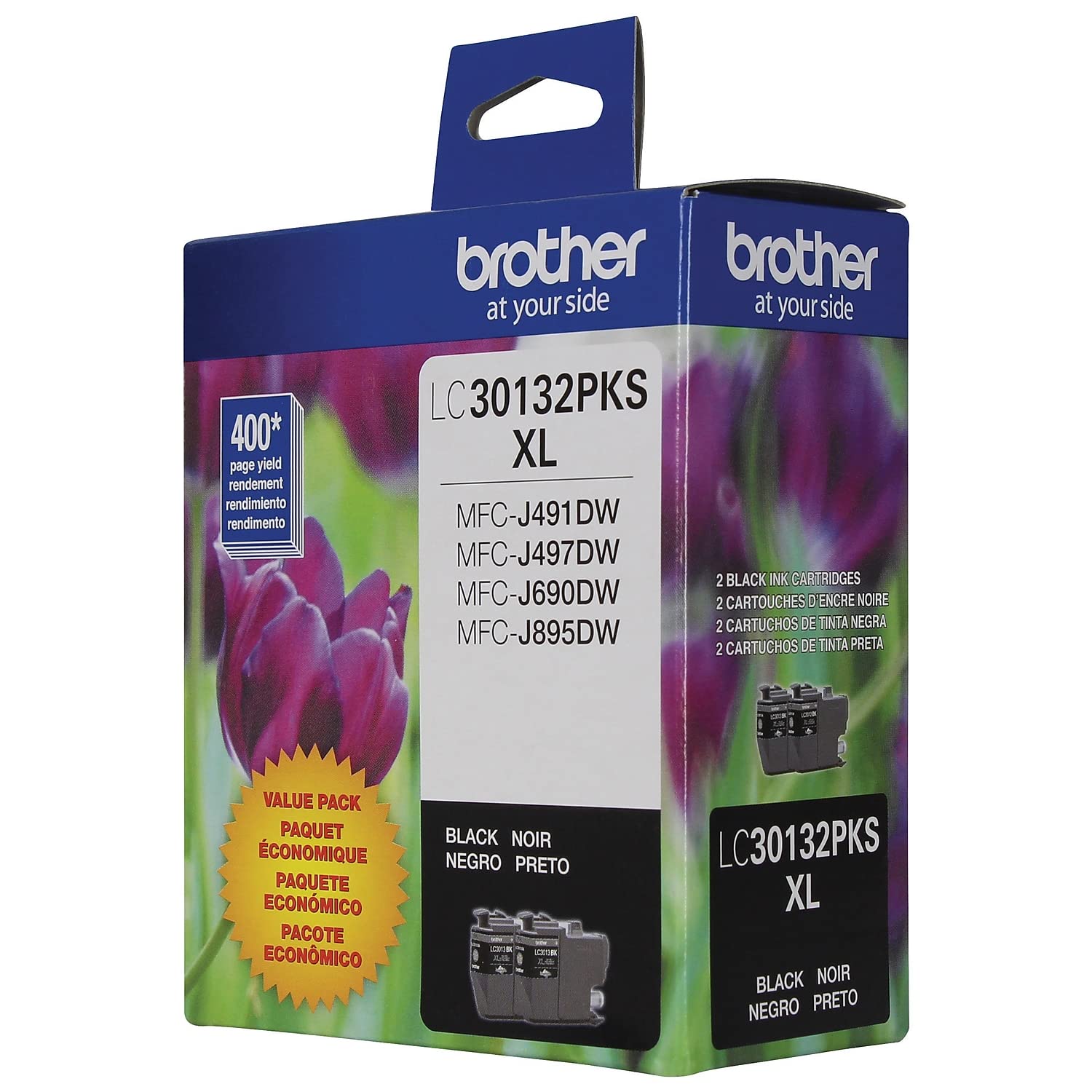 BROTHER LC30132PKS - Confezione da 2 cartucce d'inchiostro nero ad alta resa, resa pagine fino a 400 pagine/cartuccia, LC3013